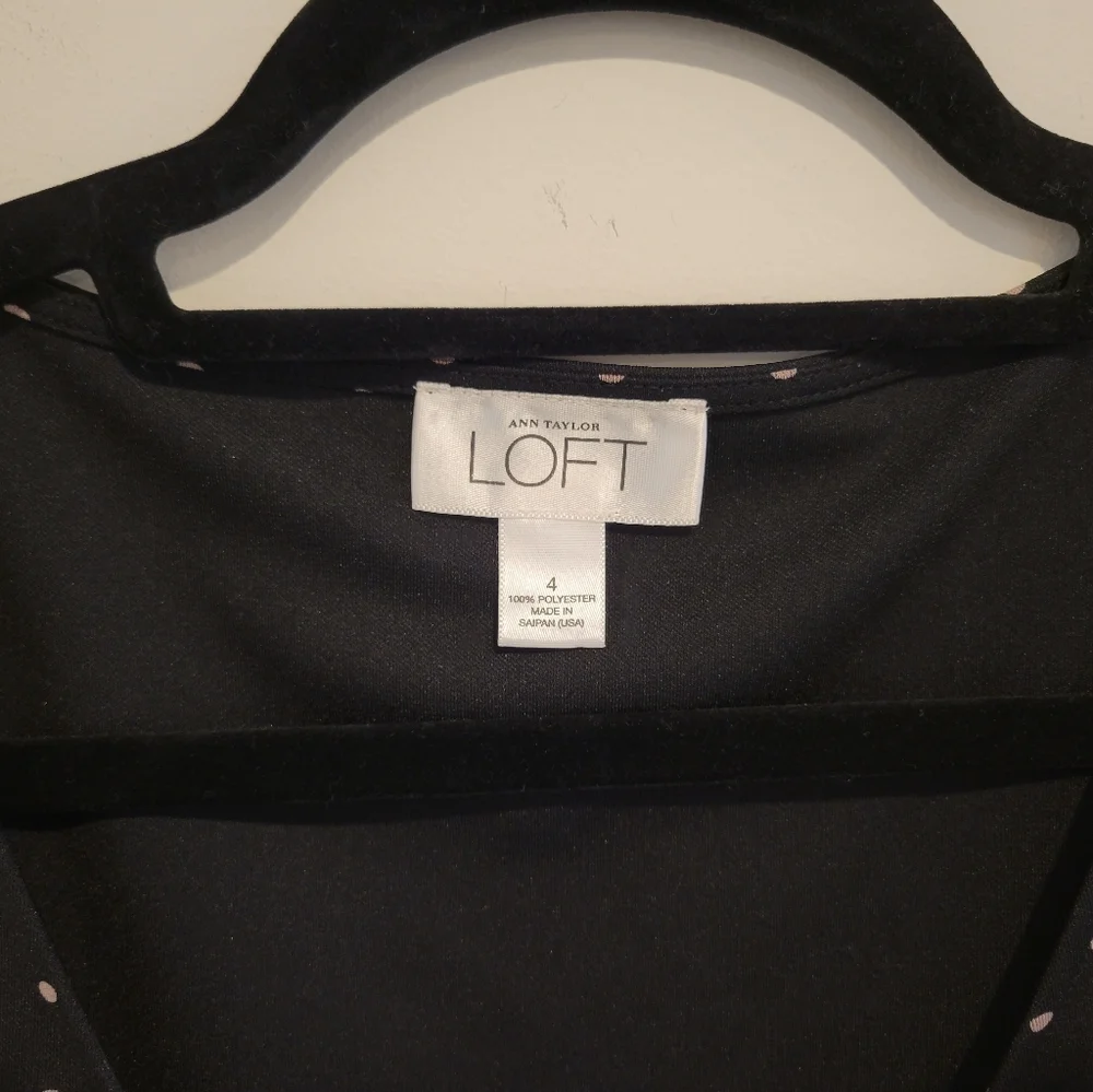 Ann Taylor Loft Black Tan Polka Dot A-Line Fit & Flare Midi Wrap Long Dress 4 - Picture 7 of 8